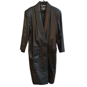 Global Identity Leather G III Double Breasted Black Blazer Style Trench Coat Med